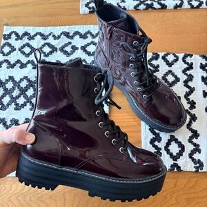 Divided H&M Burgundy Gloss Combat Boots women’s shoe size 10 42